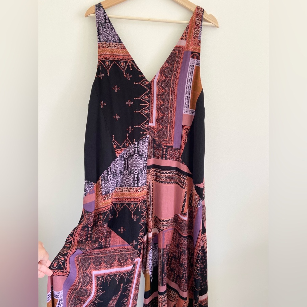 FREE PEOPLE All Patched Up Boho Wide Leg Jumpsuit Size  Medium relaxed fit